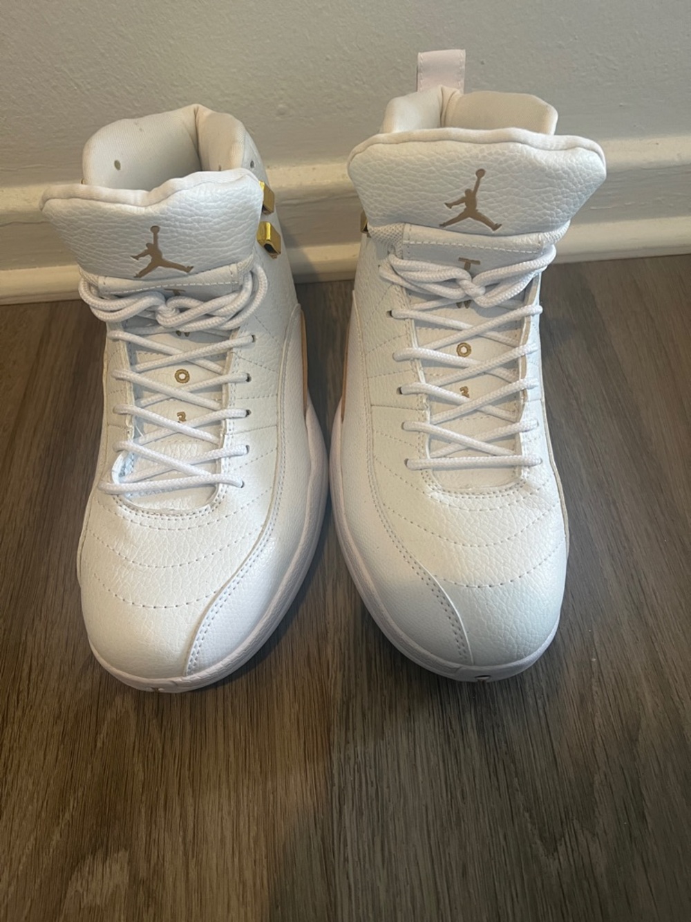 Jordan High-Top Sneakers in White with Gold Accents